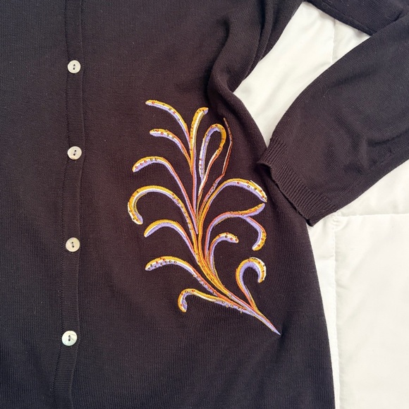 Bob Mackie Wearable Art Black Embroidered Cardigan | Vintage Staple Glam Piece - Picture 2 of 10